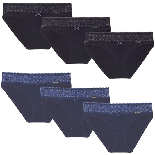 DON ALGODON | Pack de 6 Braguitas con Cintura de Encaje de Algodón