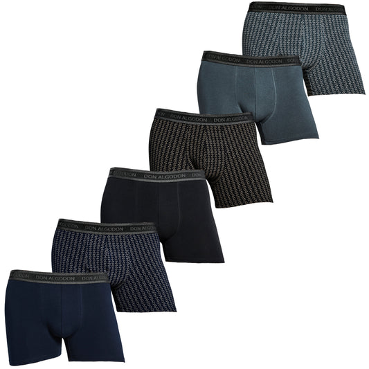 Don Algodon | Pack de 6 Boxers Para Hombre Lisos y Estampados | Suaves y Transpirables | 93% de Algodon | Maximo Confort | Para Uso Diario | 5 Tallas Disponibles
