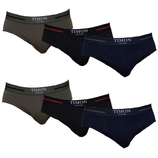 TIMON | Pack de 6 Slips Para Hombre | 93 % Algodón | 3 Colores: Negro, Marino, Verde | Cintura Elástica | Máximo Confort | 5 Tallas: S, M, L, XL, XXL