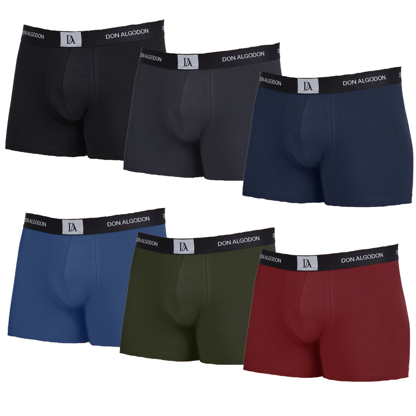 DON ALGODON | Pack de 6 Boxers Para Hombres | 6 Colores Diferentes: Negro, Azul, Gris, Teja, Azulado, Verde | Elegantes y Cómodos | 93% Algodón | 5 Tallas: S, M, L, XL, XXL | Para Uso Diario | Cintura Elástica | Transpirables y Suaves - Underwear Essentials