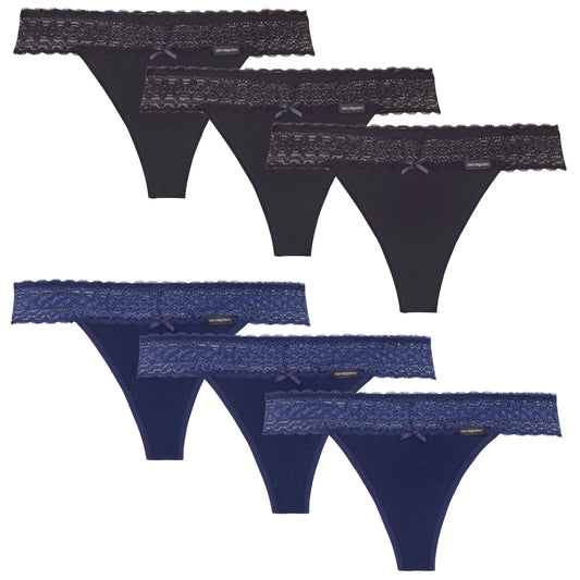 DON ALGODON | Pack 6 Tangas Cintura Encaje de Algodón