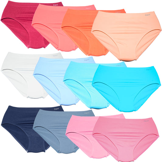 Pack 12 Braguitas Mujer Sin Costuras Tiro Medio-Alto | Lencería Cómoda, Suave y Transpirable | Acabado Fino Que No Marca