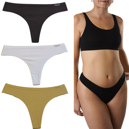 FEVI Pack de 3 Tangas Sin Costuras, Lencería Cómoda, Suave y Transpirable, Tangas Mujer con Acabado Fino Que No Marca, Talla Única M/L