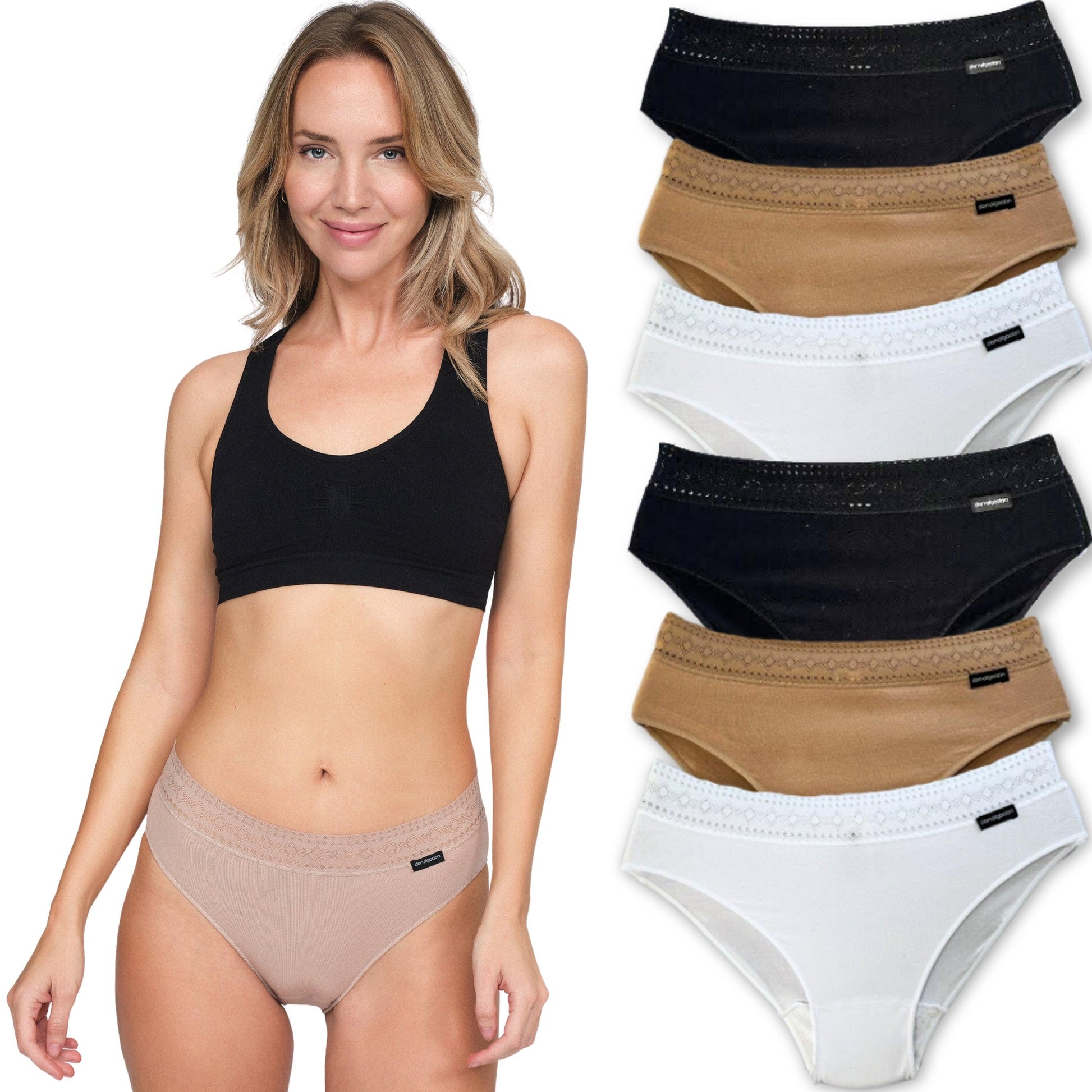 Don Algodon | Pack 6 Braguitas Algodón para Mujer | en 1 o 3 Colores: Negro, Beige y Blanco - Underwear Essentials