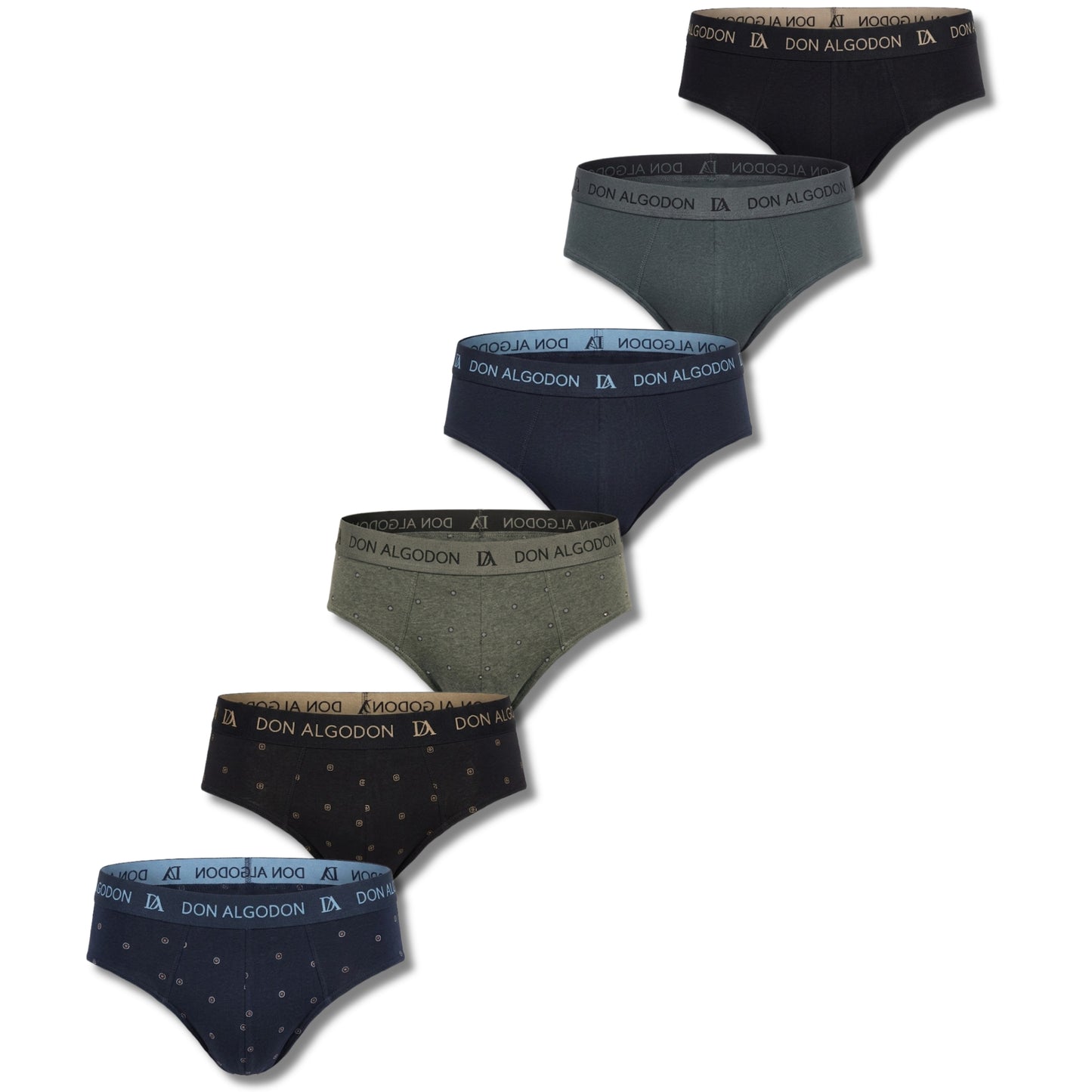 Don Algodon | Pack de 6 Slips Para Hombres Lisos y Estampados | Suaves y Transpirables | 93% Algodon | Para Uso Diario | 5 Tallas Disponibles | Maximo Confort
