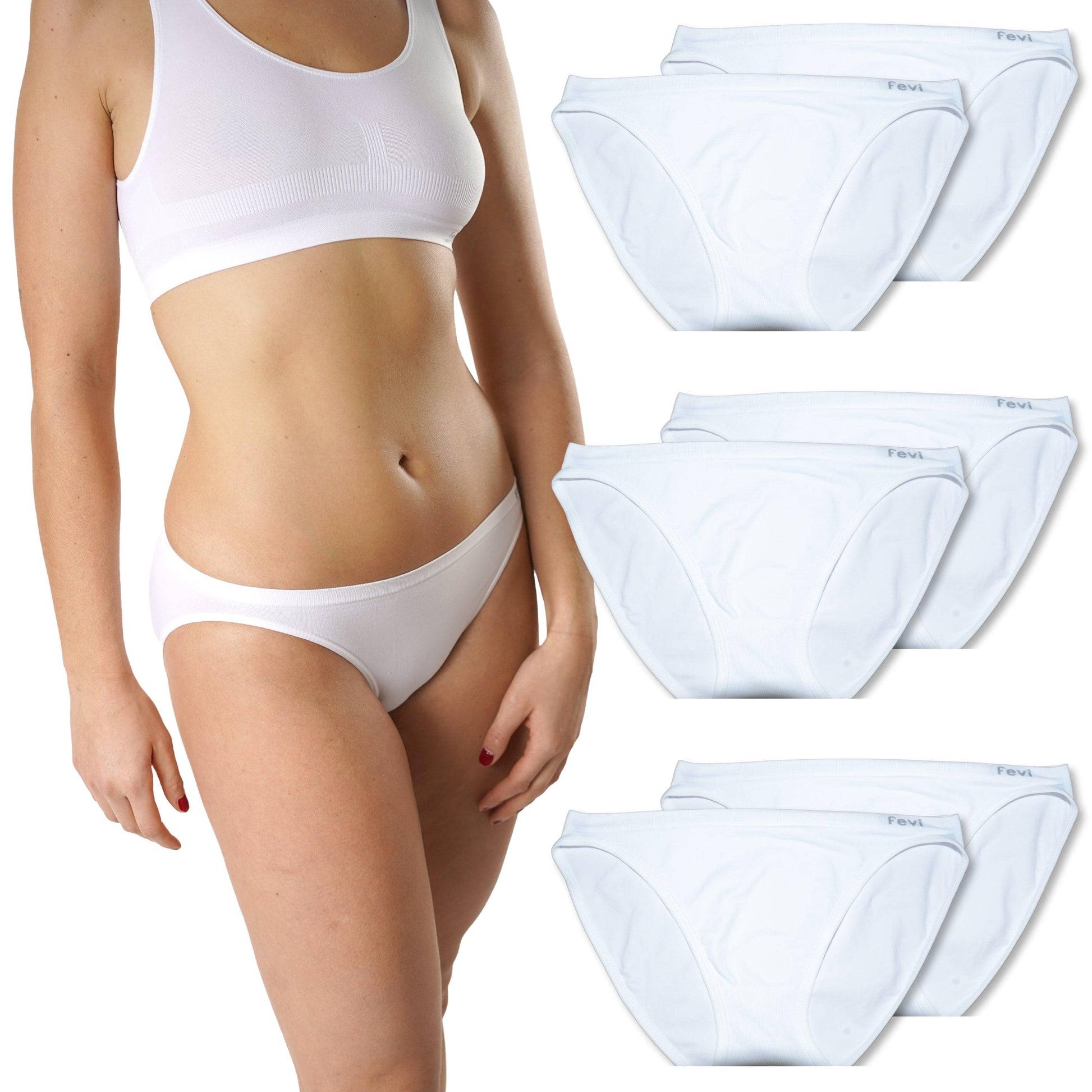 FEVI | Pack de 6 Braguitas Tiro Bajo | 1 o 3 Colores Diferentes: Blanco, Negro y Beige | Talla Única: M-L - Underwear Essentials