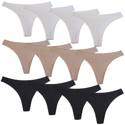 FEVI Pack 12 Tangas de Algodón para Mujer, Sin Costuras, Ropa Interior Cómoda, Suave y Elástica, Lencería Bragas