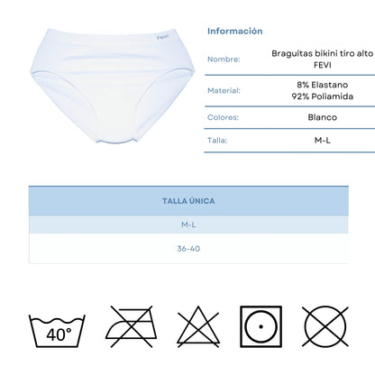 FEVI | Pack de 6 Braguitas Tiro Medio-Alto | en 1 o 3 Colores Diferentes: Blanco, Negro y Beige | Elásticas y Cómodas | Para Uso Diario