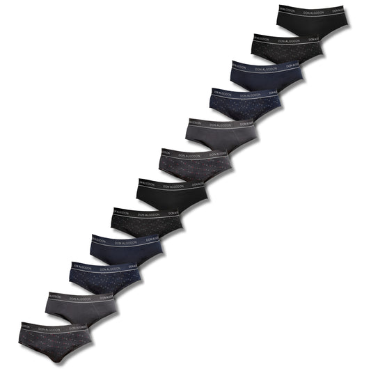 Don Algodon Pack 12 Slips Hombre Suaves | Transpirables y Resistentes | 6 Slips lisos y 6 Slips estampados