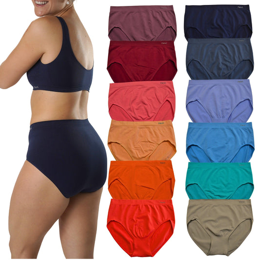 FEVI | Pack de 12 Bragas Tiro Alto | 12 Colores Diferentes | Para Uso Diario - Underwear Essentials