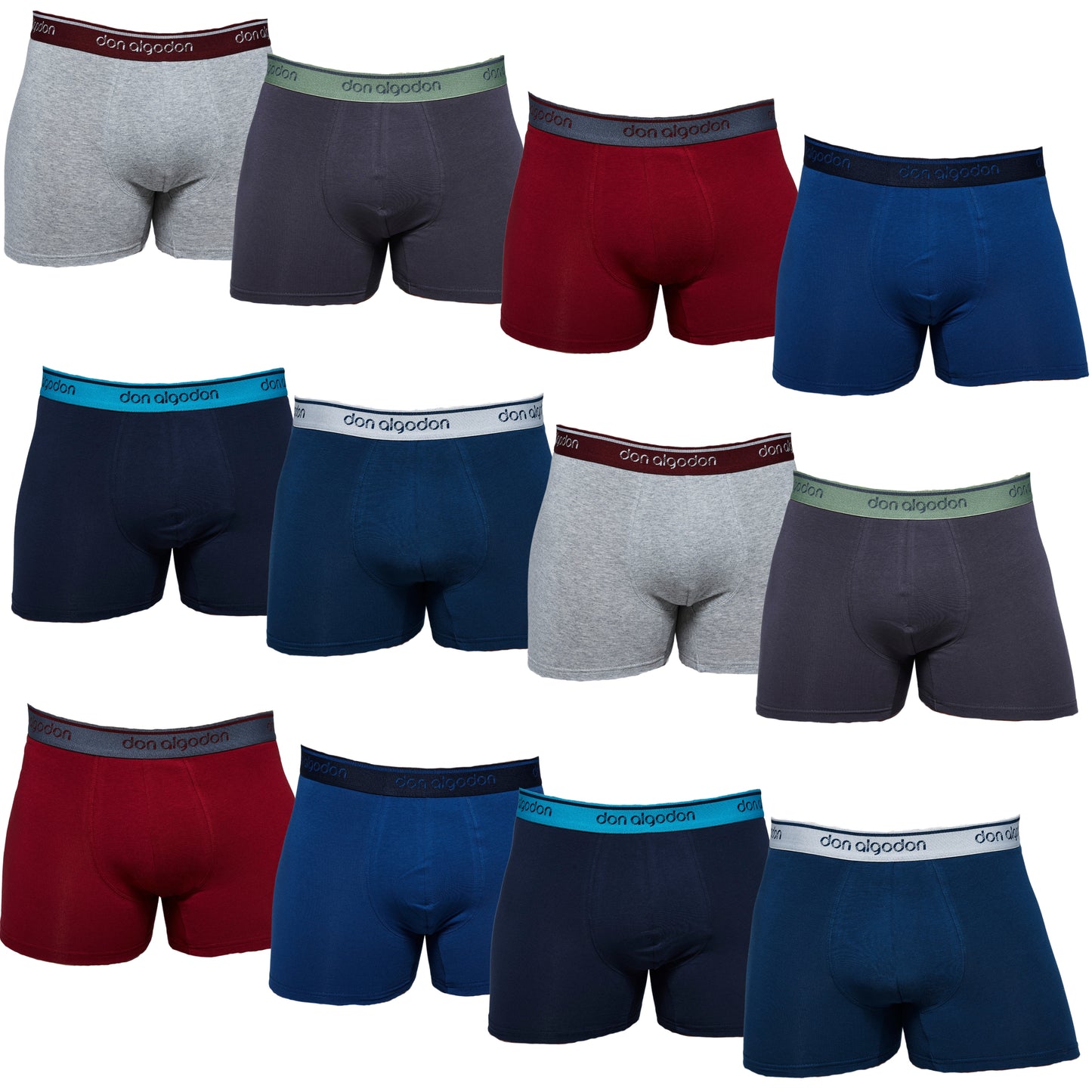 DON ALGODON | Pack 12 Boxers Para Hombre | 95% Algodón | Transpirables | 6 Colores con Cintura Elástica| Cómodos y Elegantes