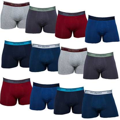 DON ALGODON | Pack 12 Boxers Para Hombre | 95% Algodón | Transpirables | 6 Colores con Cintura Elástica| Cómodos y Elegantes