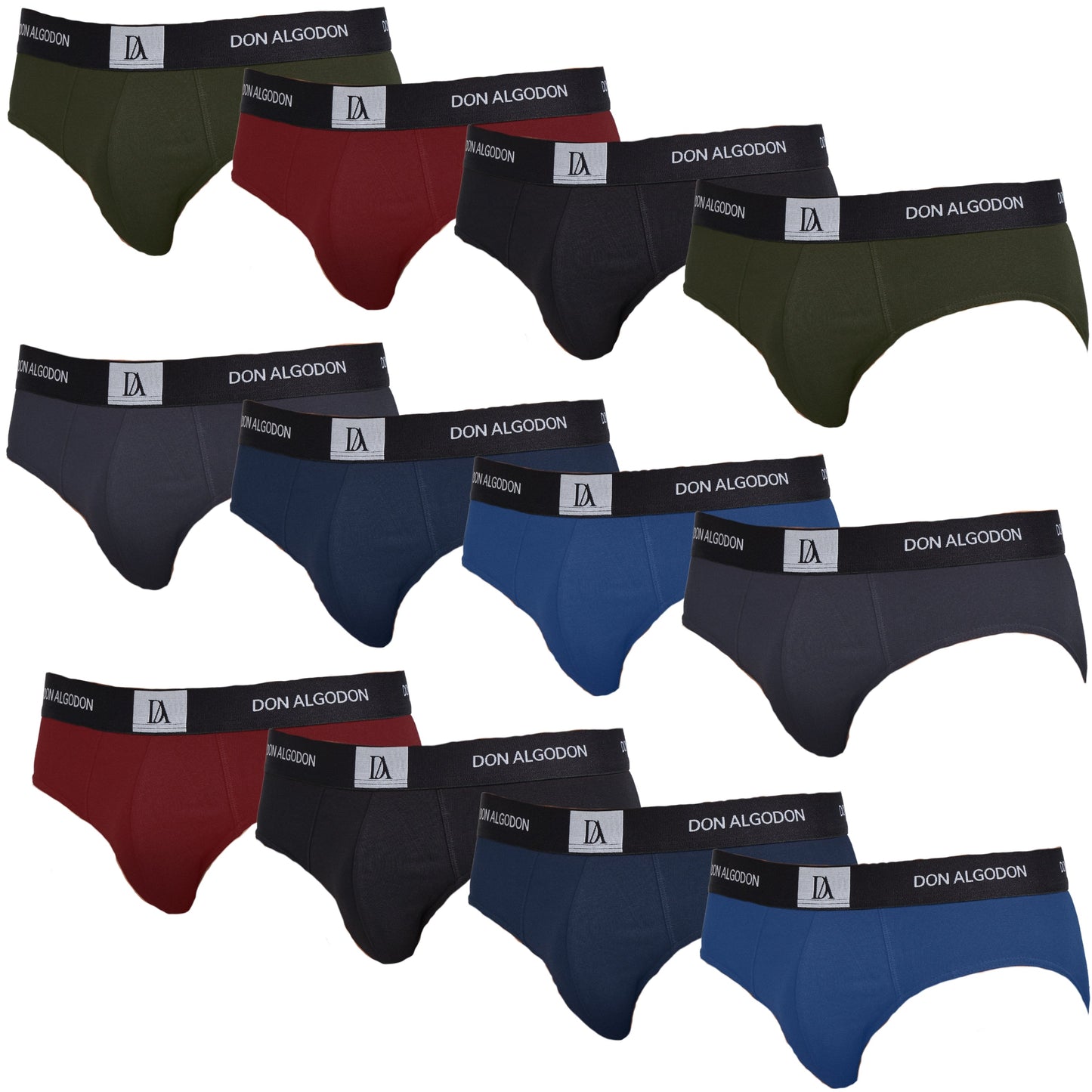 DON ALGODON | Pack de 12 Slips Para Hombre | Cintura Elástica | Cómodos y Transpirables | 6 Colores Diferentes | 5 Tallas: S, M, L, XL, XXL | 93% Algodón