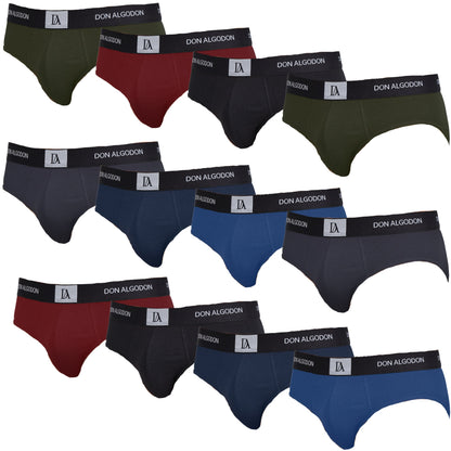 DON ALGODON | Pack de 12 Slips Para Hombre | Cintura Elástica | Cómodos y Transpirables | 6 Colores Diferentes | 5 Tallas: S, M, L, XL, XXL | 93% Algodón