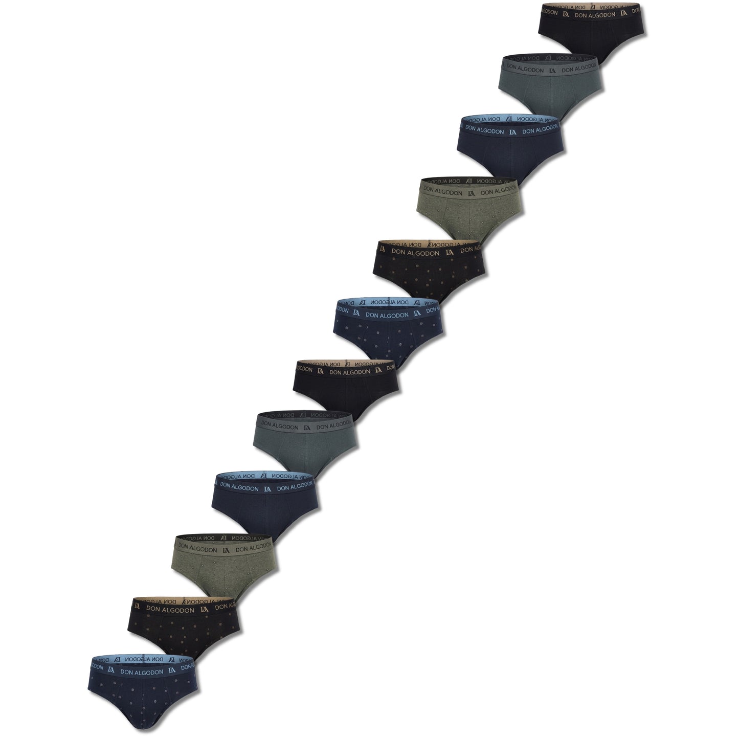 DON ALGODON Pack 12 Slips Hombre Suaves | Transpirables y Resistentes | 6 Slips lisos y 6 Slips estampados