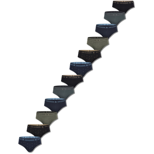 DON ALGODON Pack 12 Slips Hombre Suaves | Transpirables y Resistentes | 6 Slips lisos y 6 Slips estampados