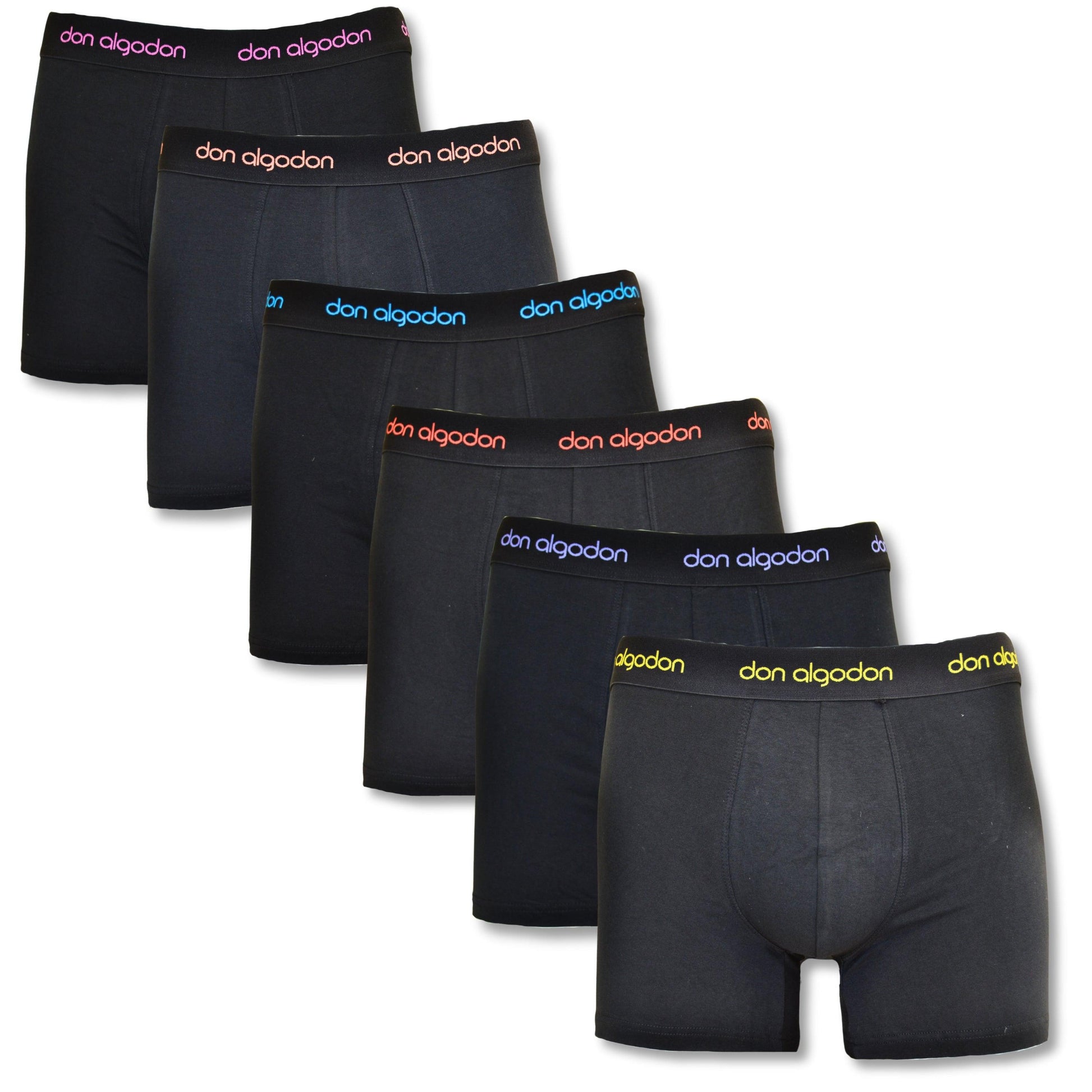 Don Algodon | Pack 6 Bóxers para Hombre | Negros con Cintura a Colores | Transpirables - Underwear Essentials