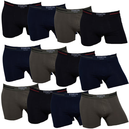TIMON | Pack de 12 Boxers Para Hombre | 93 % Algodón | 3 Colores: Negro, Marino, Verde | Cintura Elástica | Máximo Confort | 5 Tallas: S, M, L, XL, XXL