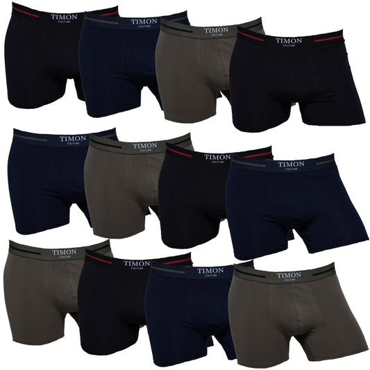TIMON | Pack de 12 Boxers Para Hombre | 93 % Algodón | 3 Colores: Negro, Marino, Verde | Cintura Elástica | Máximo Confort | 5 Tallas: S, M, L, XL, XXL