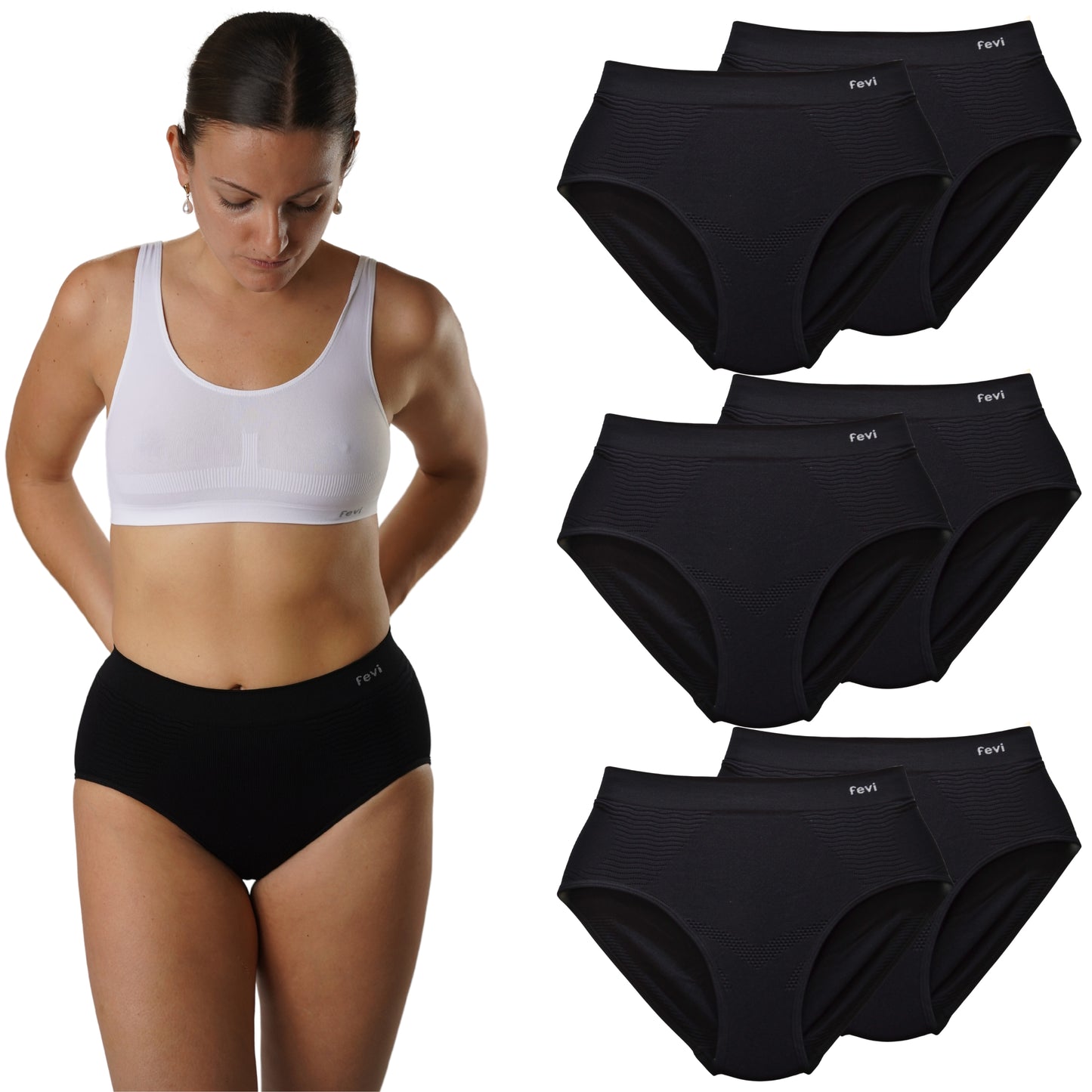 FEVI Pack 6 Bragas Faja Tiro Alto Mujer, Compresoras Push Up, Moldeadoras Vientre Plano, Sin Costuras, Alta Elasticidad, Ropa Interior Suave y Cómoda