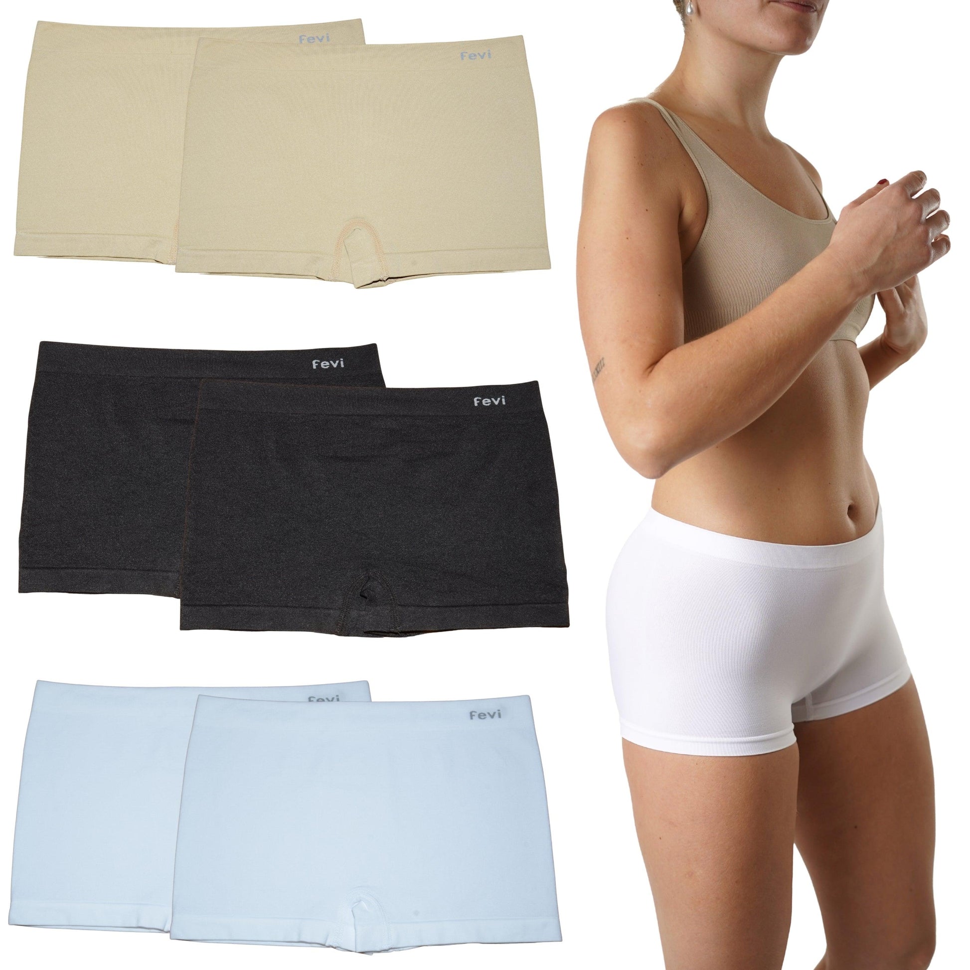 FEVI | Pack de 6 Culottes en 1 o 3 colores diferentes: Negro, Blanco y Beige | Talla única - Underwear Essentials