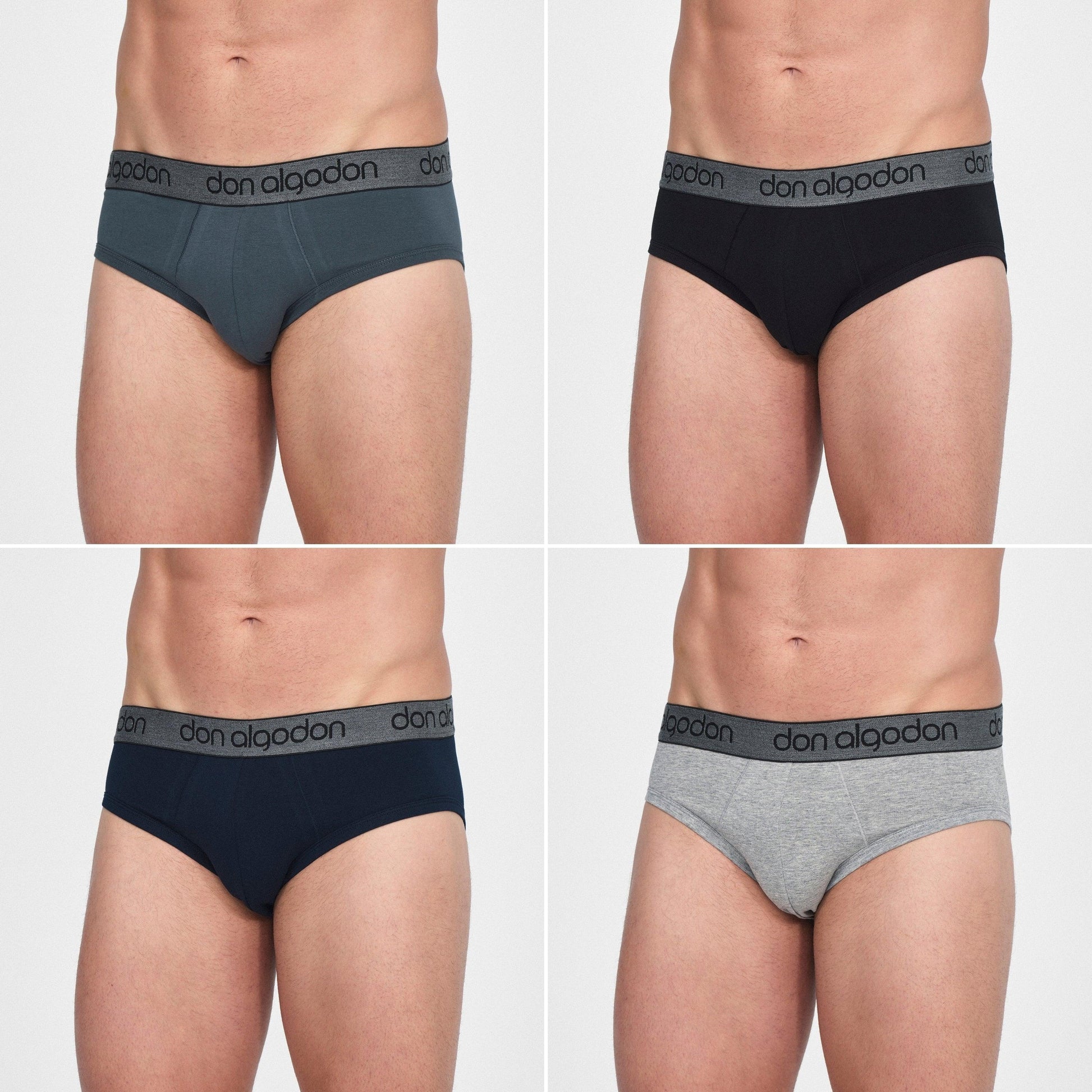 Don Algodon | Pack 12 Slips Lisos Hombre | 6 Negros, 2 Marinos, 2 Grises y 2 Verdes - Underwear Essentials