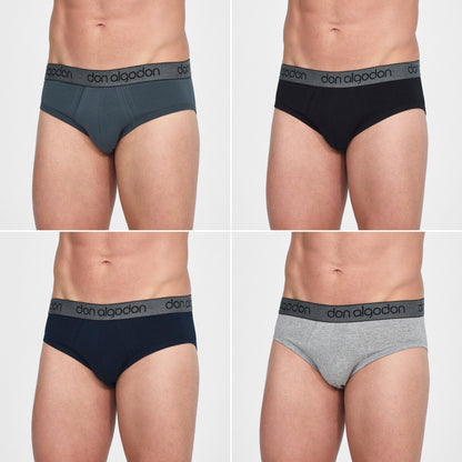 Don Algodon | Pack 12 Slips Lisos Hombre | 6 Negros, 2 Marinos, 2 Grises y 2 Verdes - Underwear Essentials