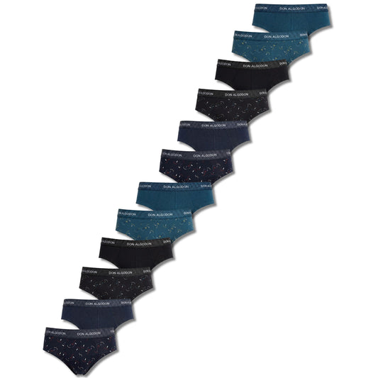 Don Algodon Pack 12 Slips Hombre Suaves | Transpirables y Resistentes | 6 Slips lisos y 6 Slips estampados