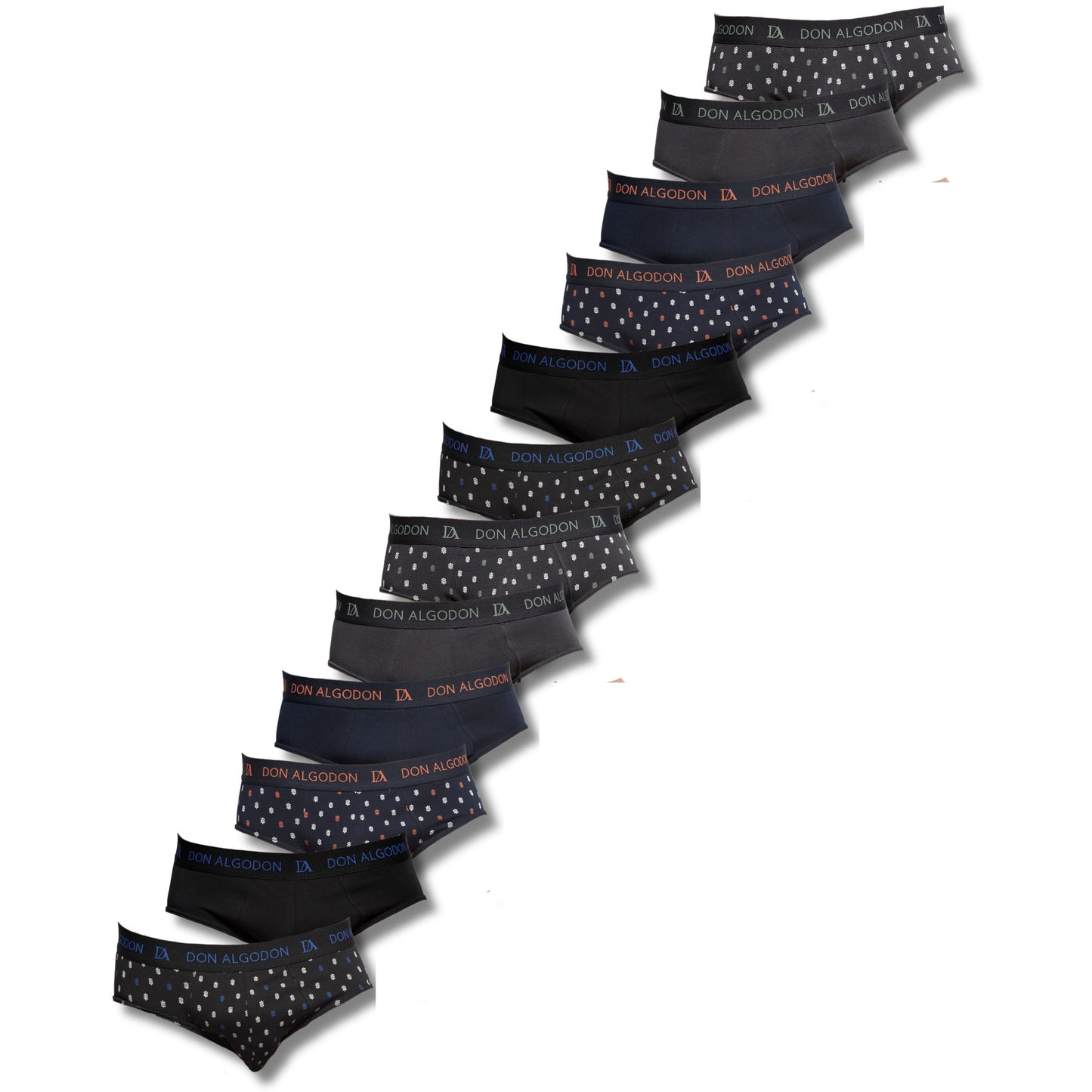 Don Algodon Pack 12 Slips Hombre Suaves | Transpirables y Resistentes | 6 Slips lisos y 6 Slips estampados