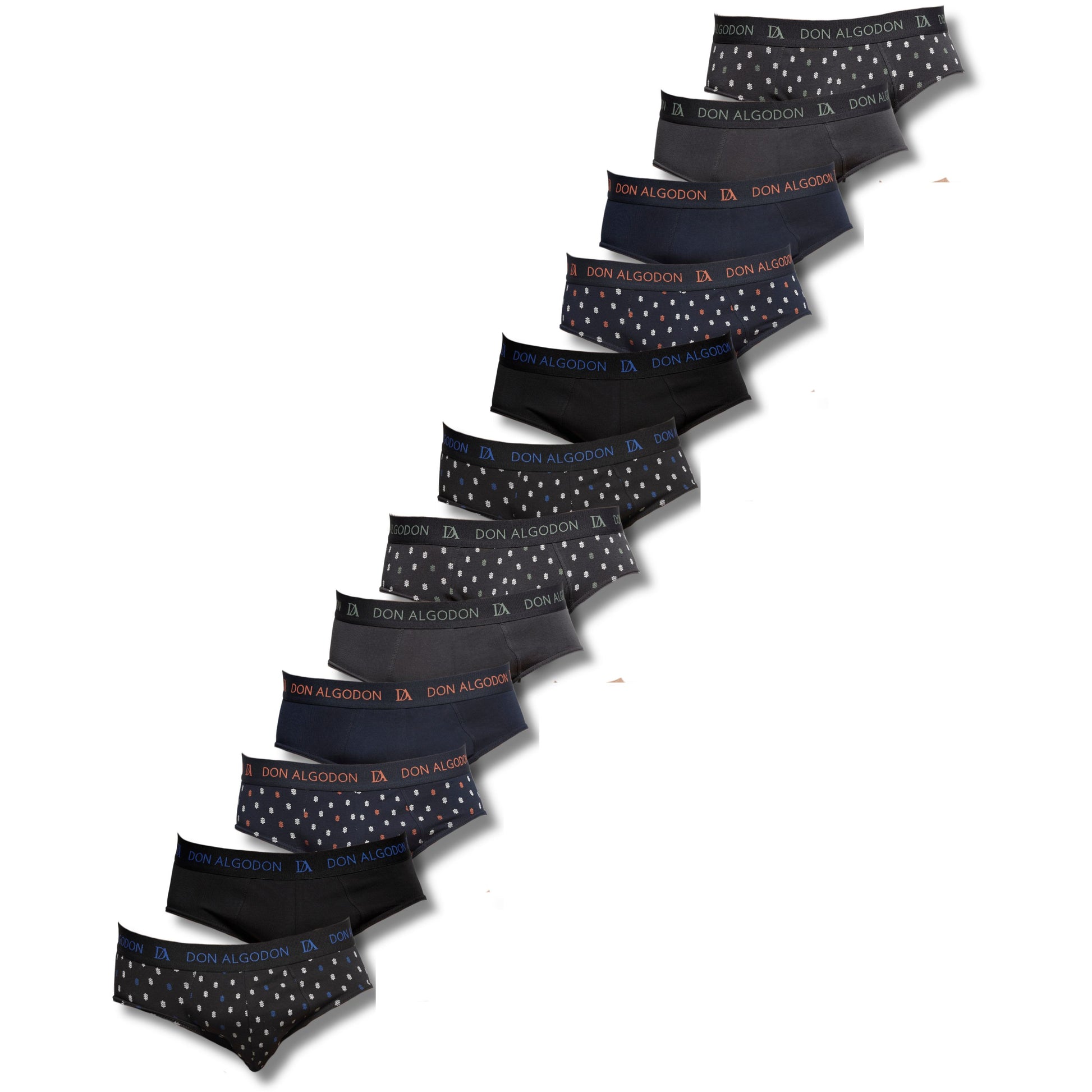 Don Algodon Pack 12 Slips Hombre Suaves | Transpirables y Resistentes | 6 Slips lisos y 6 Slips estampados