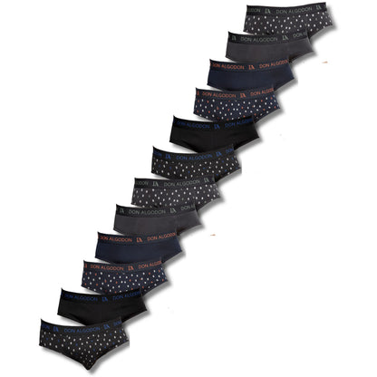 Don Algodon Pack 12 Slips Hombre Suaves | Transpirables y Resistentes | 6 Slips lisos y 6 Slips estampados