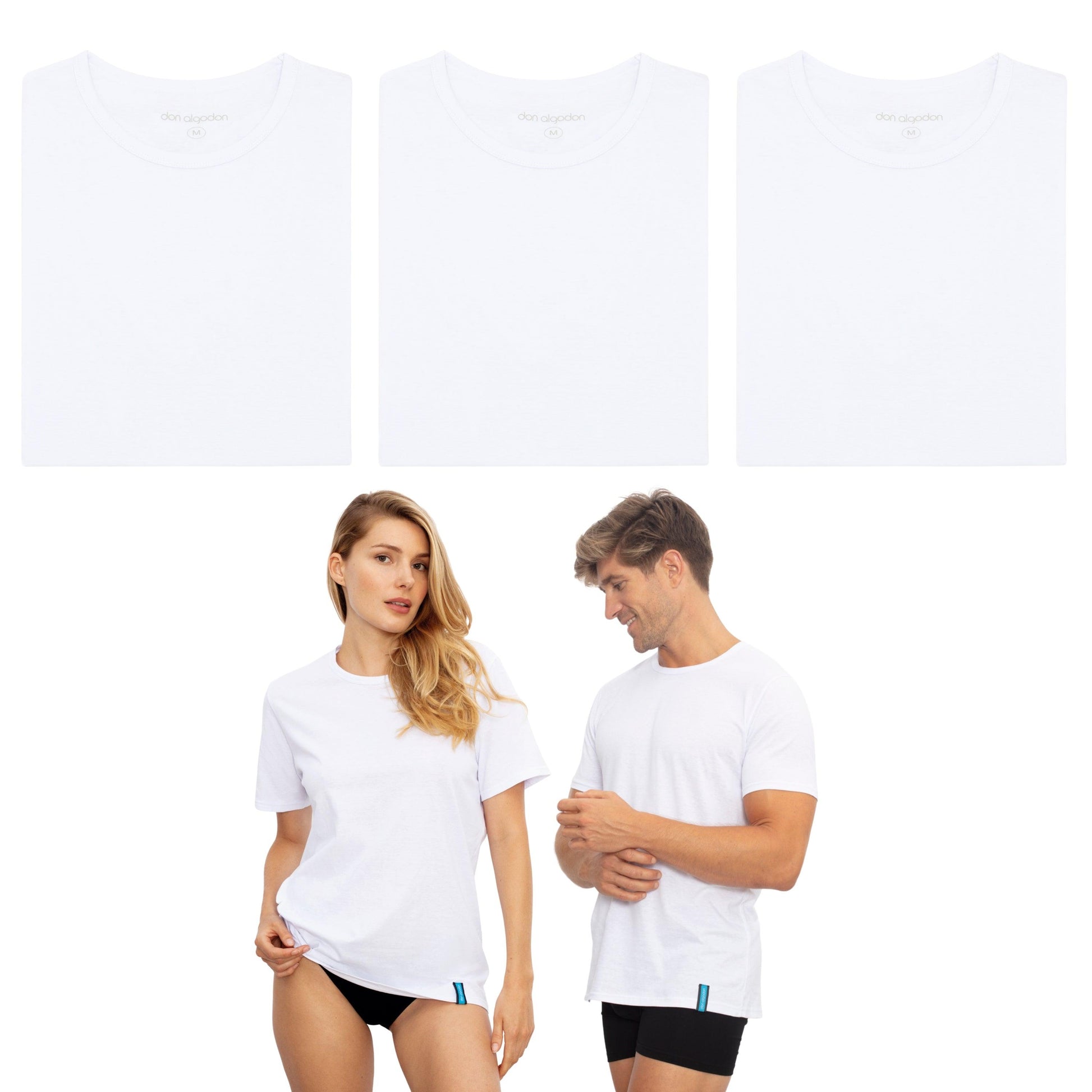 Don Algodon | Pack de 3 Camisetas Interior Blanca Unisex | 100% Algodón - Underwear Essentials
