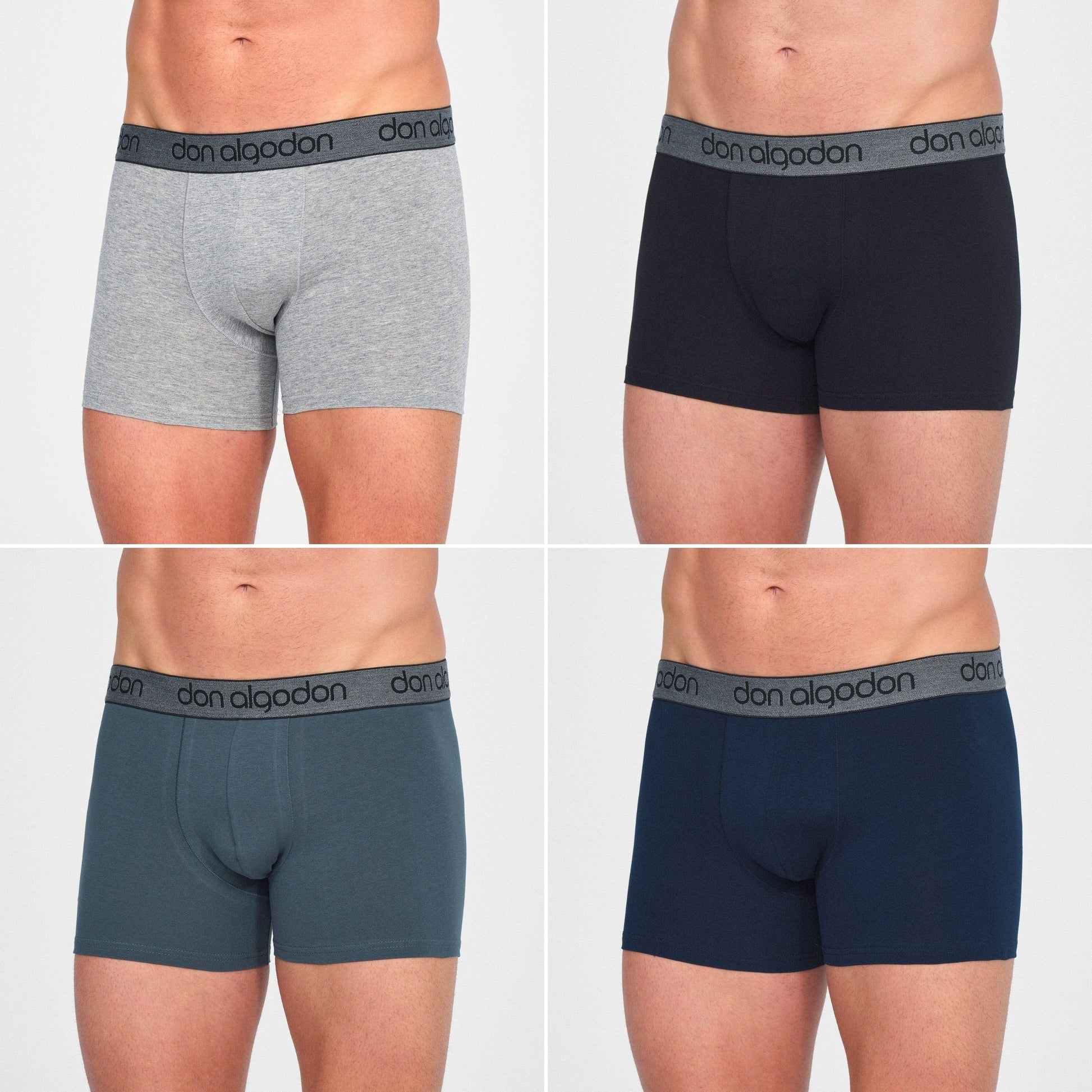 Don Algodon | Pack 6 Boxers Lisos | 3 Negros, 1 Marino, 1 Verde, 1 Gris | Transpirables - Underwear Essentials