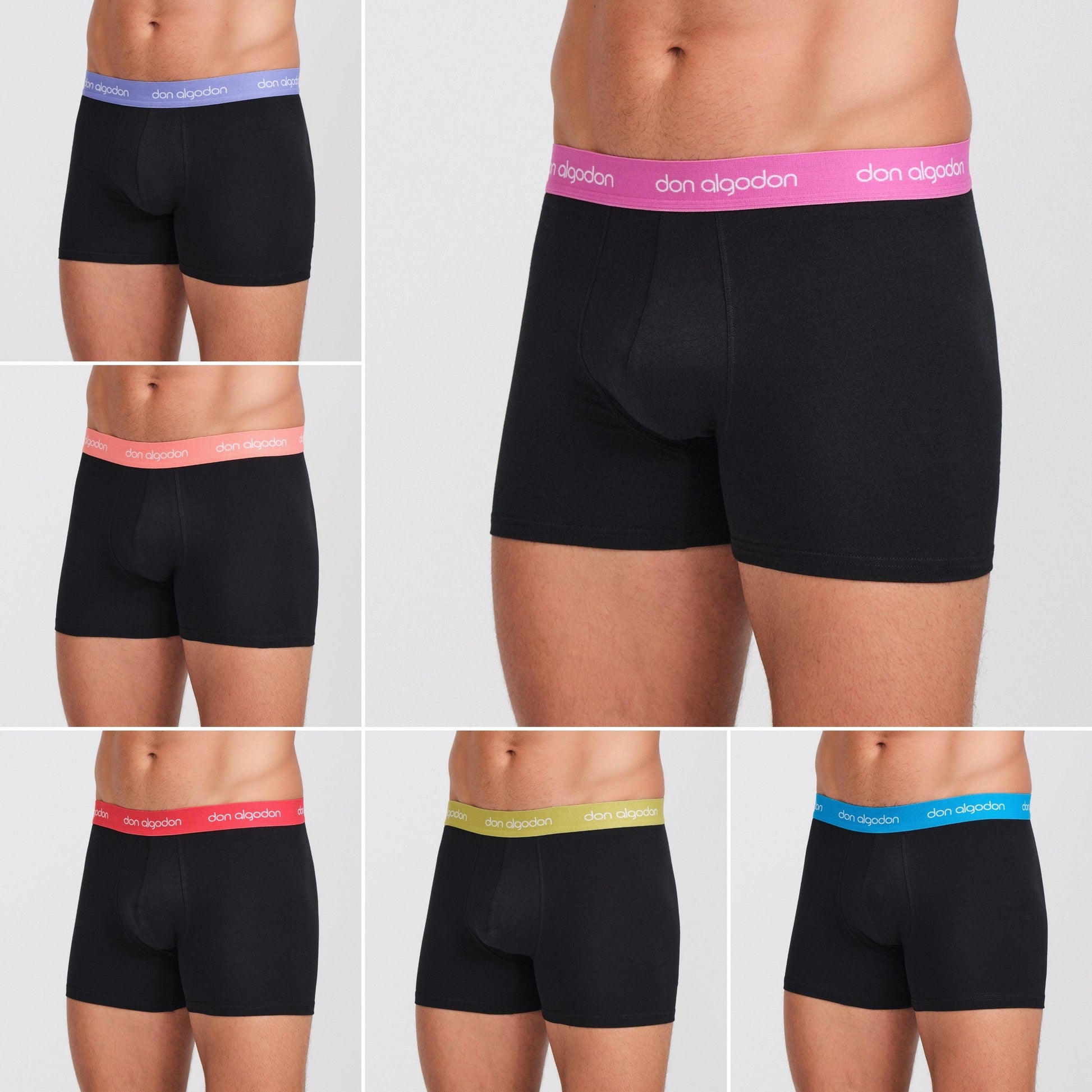 Don Algodon | Pack 6 Bóxers Lisos para Hombres | Cintura de Colores | Transpirables - Underwear Essentials