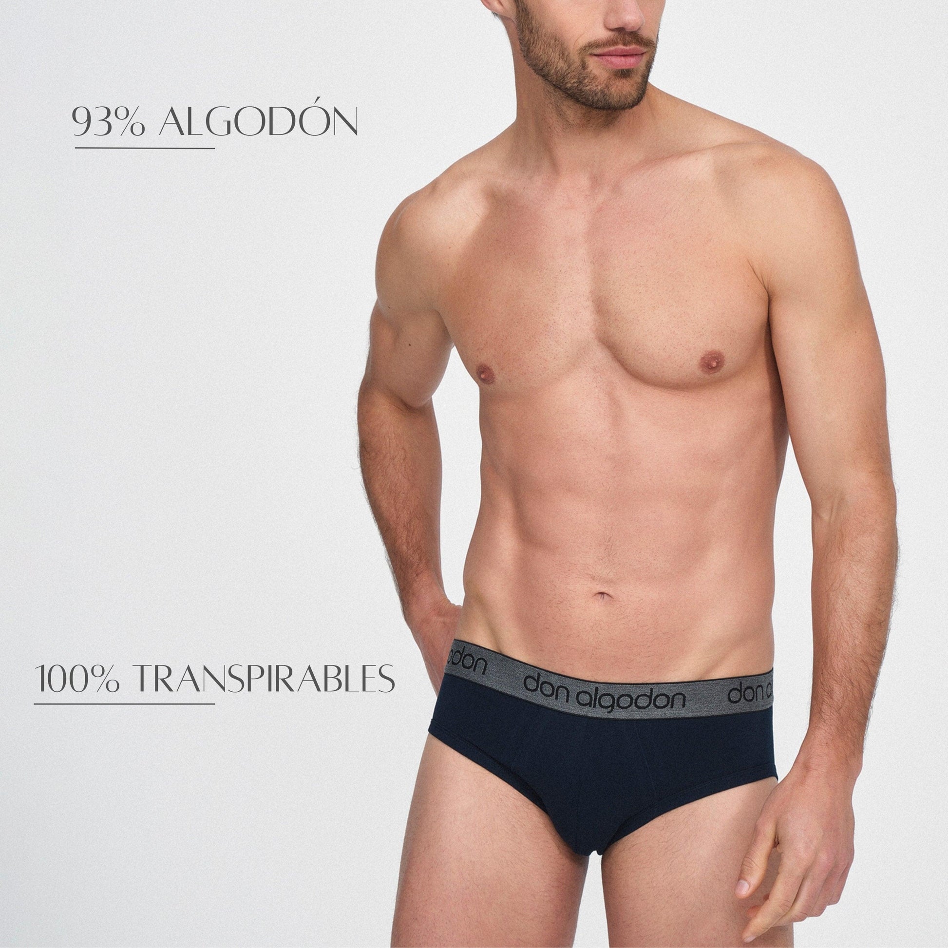 Don Algodon | Pack 12 Slips Lisos Hombre | 6 Negros, 2 Marinos, 2 Grises y 2 Verdes - Underwear Essentials