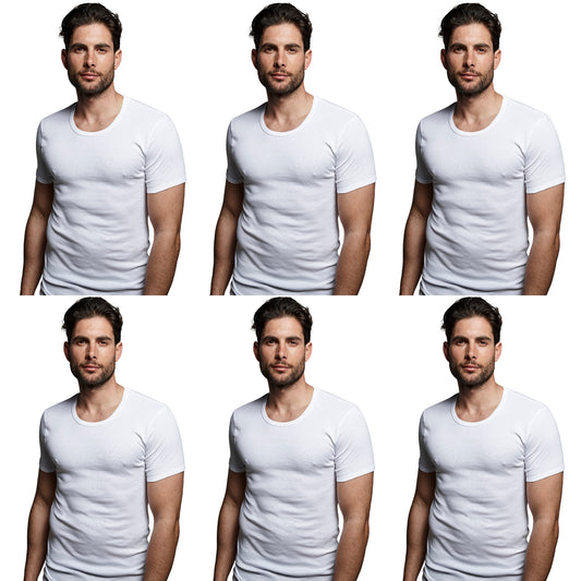 DON ALGODON | Pack de 6 Camisetas Interior de Manga Corta Blanca | 100% Algodon | Transpirable | 4 Tallas | Se Adapta al Cuerpo | Suave y Confortable | Acabados Reforzados | Hilo Compacto