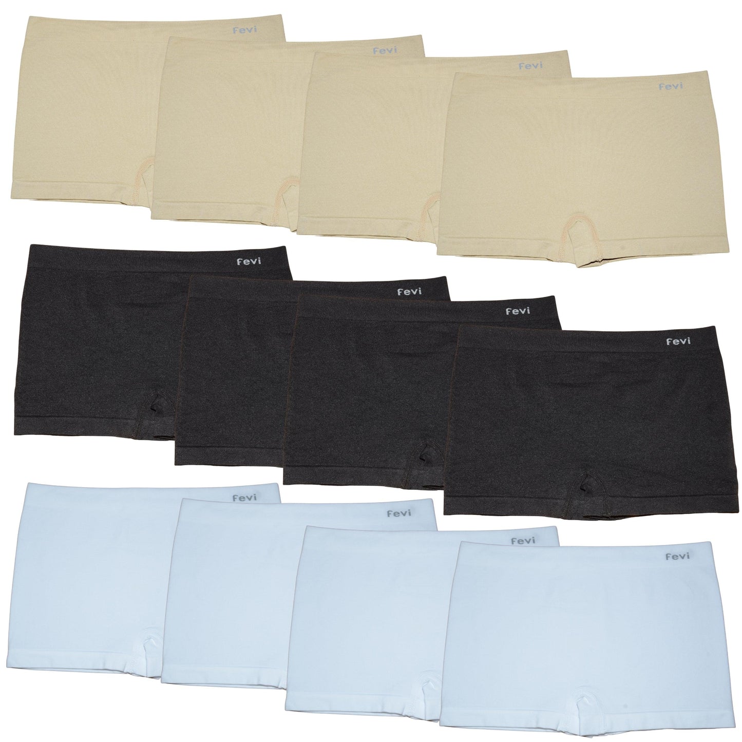 FEVI | Pack de 12 Culottes en 1 o 3 colores diferentes: Negro, Blanco y Beige | Talla única - Underwear Essentials