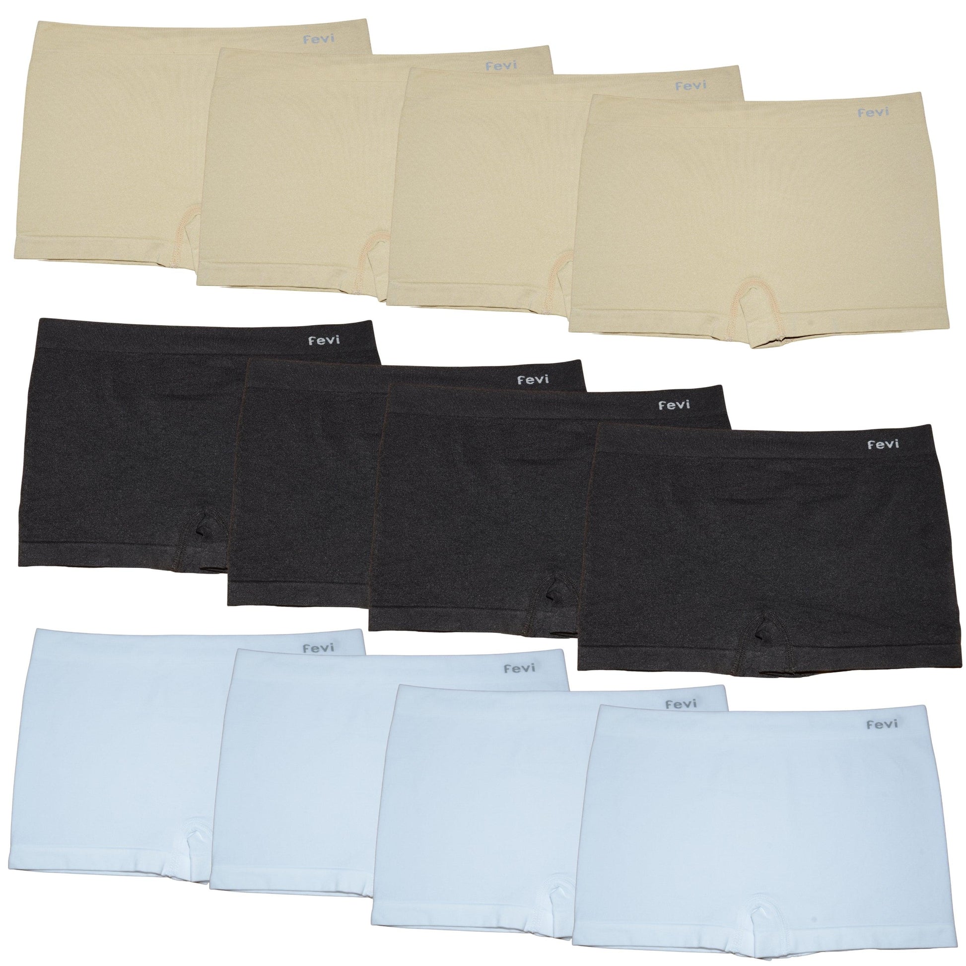 FEVI | Pack de 12 Culottes en 1 o 3 colores diferentes: Negro, Blanco y Beige | Talla única - Underwear Essentials