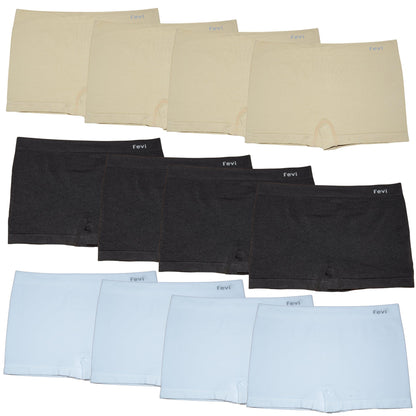 FEVI | Pack de 12 Culottes en 1 o 3 colores diferentes: Negro, Blanco y Beige | Talla única - Underwear Essentials
