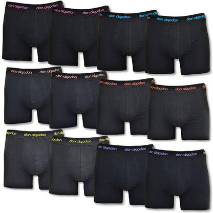 Don Algodon | Pack 12 Boxers para Hombre | Negros con Cintura de Colores | Transpirables - Underwear Essentials