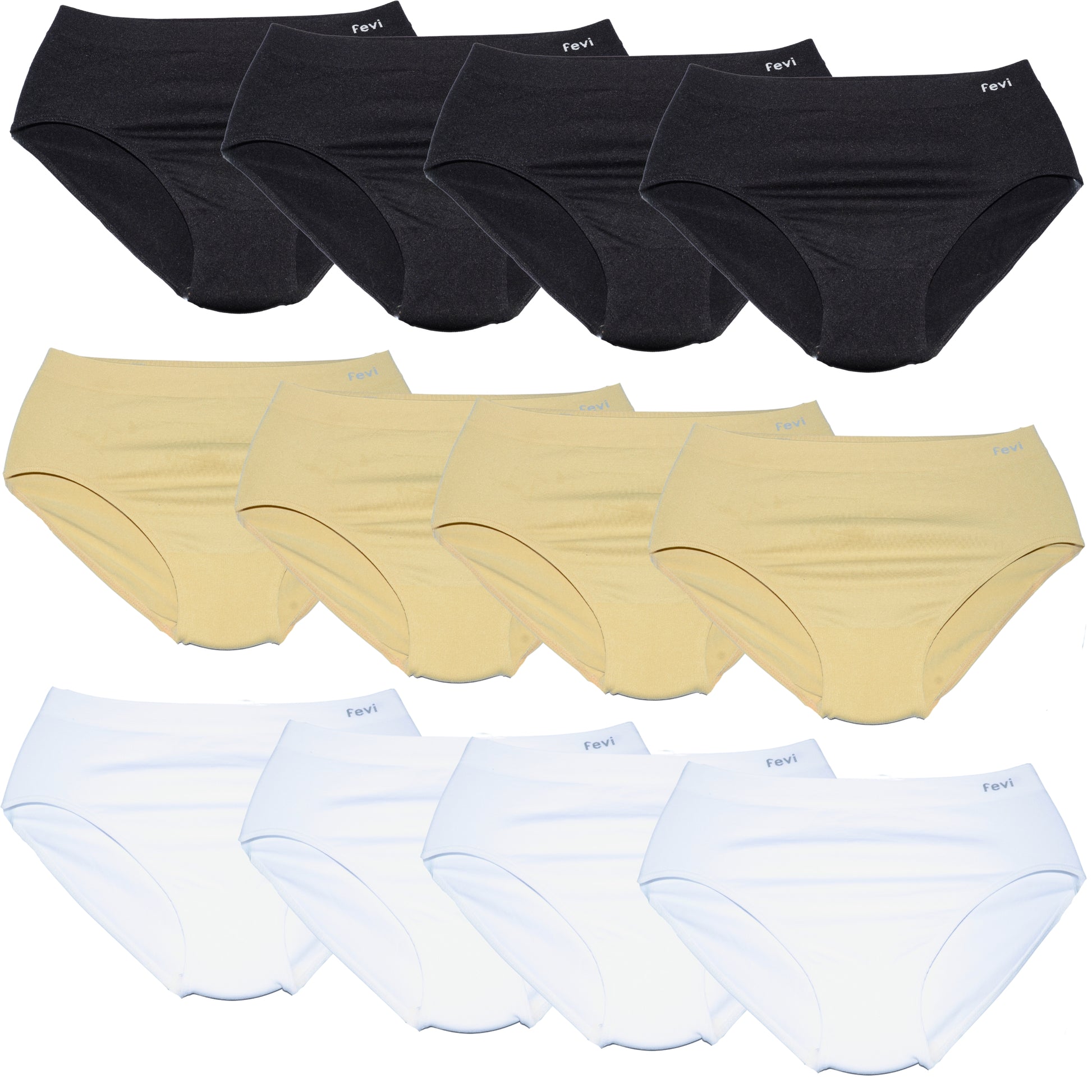 FEVI Pack de 12 Braguitas Mujer Sin Costuras Tiro Medio-Alto | Lencería Cómoda, Suave y Transpirable | Acabado Fino Que No Marca