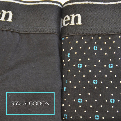 FEVI | Pack de 6 Boxers | 95% Algodón | 3 Lisos y 3 Estampados | Colores : Negro, Gris y Marino | Transpirables - Underwear Essentials