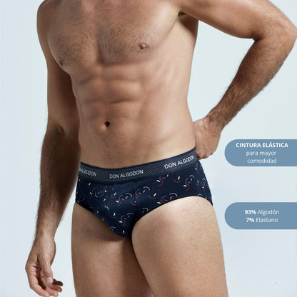 Don Algodon | Pack de 6 Slips Para Hombres Lisos y Estampados | Suaves y Transpirables | 93% Algodon | Para Uso Diario | 5 Tallas Disponibles | Maximo Confort