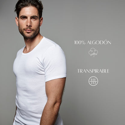 DON ALGODON | Camiseta Interior de Manga Corta Blanca | 100% Algodon | Transpirable | 4 Tallas | Se Adapta al Cuerpo | Suave y Confortable | Acabados Reforzados | Hilo Compacto