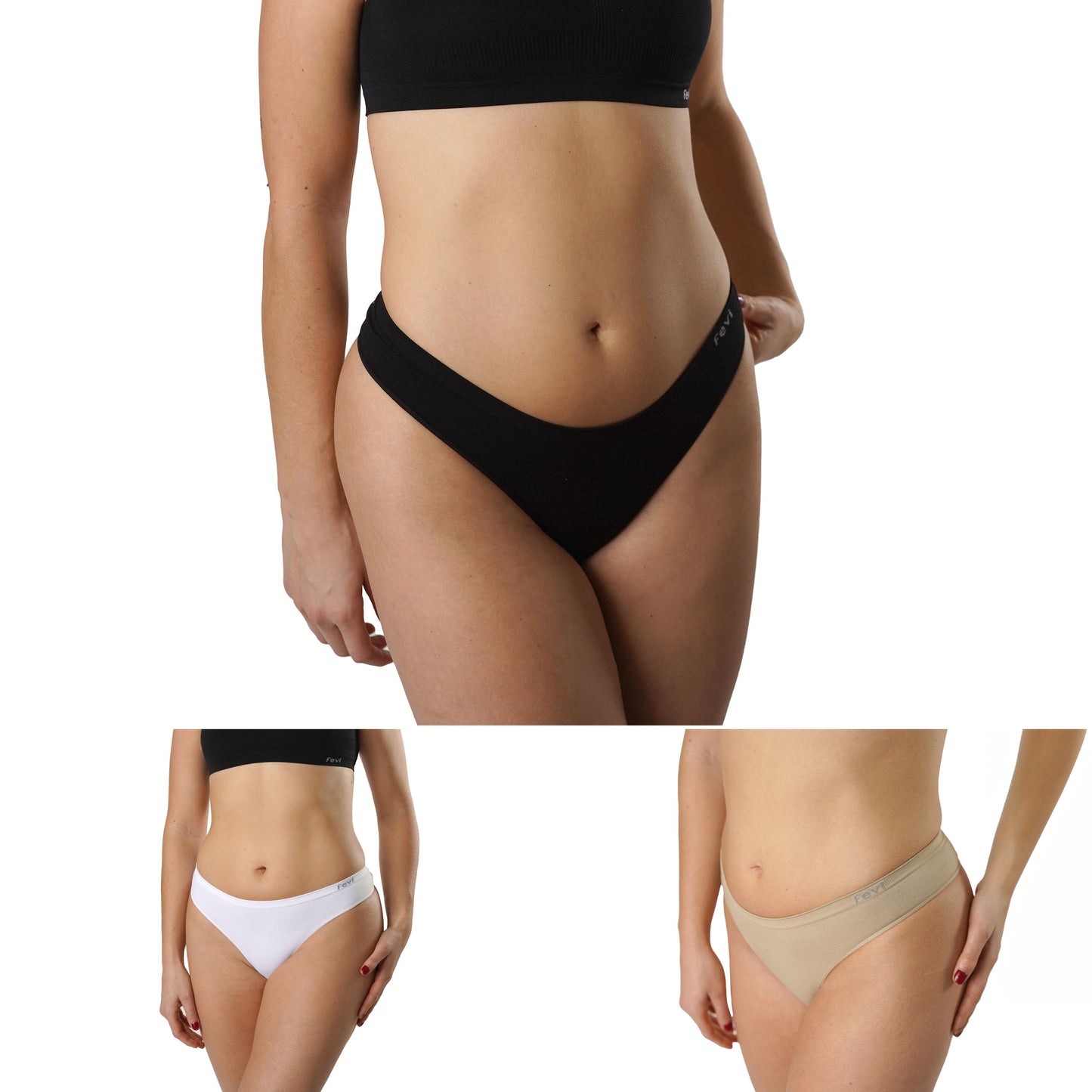 FEVI Pack de 3 Tangas Sin Costuras, Lencería Cómoda, Suave y Transpirable, Tangas Mujer con Acabado Fino Que No Marca, Talla Única M/L