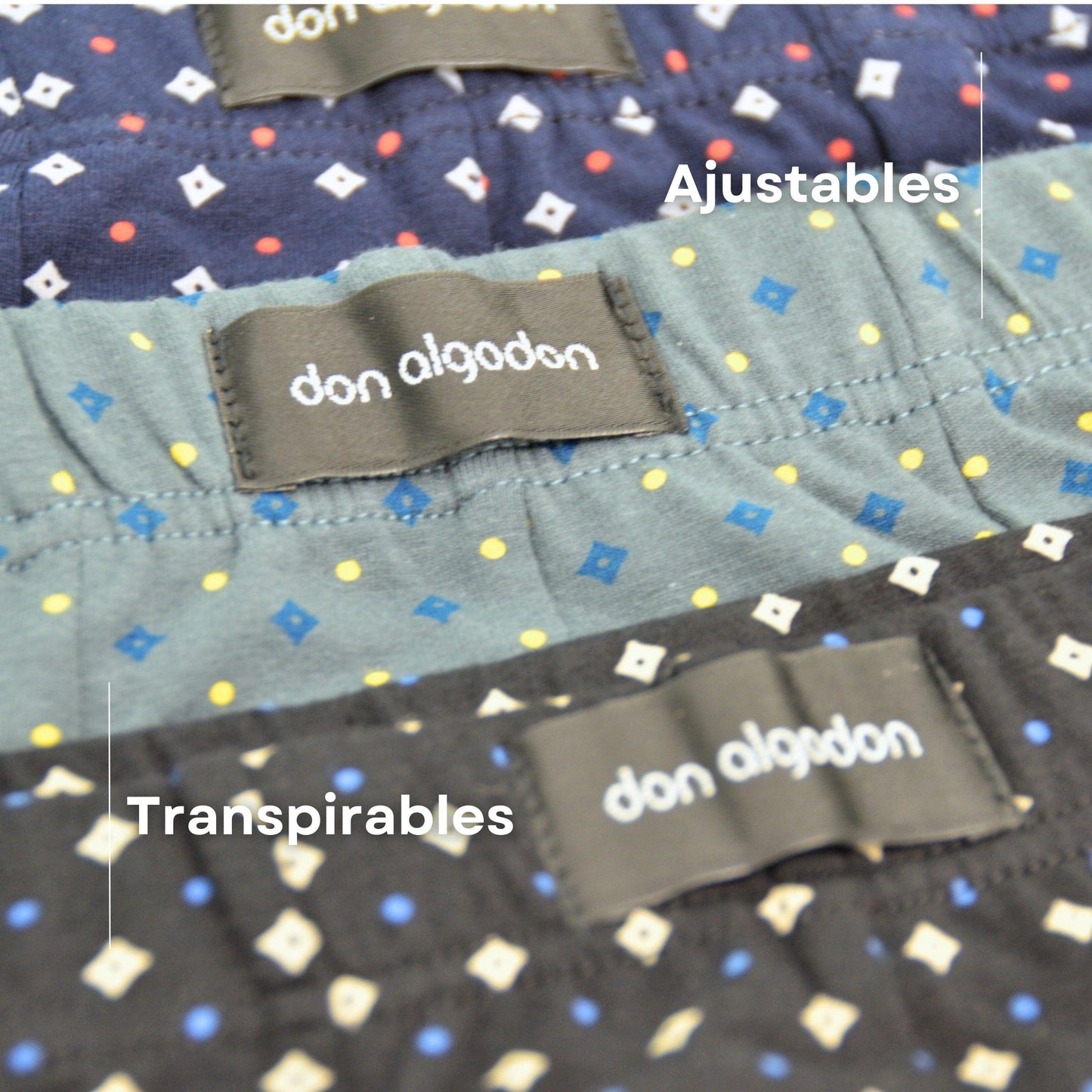 Don Algodon Premium | Pack 3 Boxers Hombre | Suaves y Transpirables | Negro, Marino, Verde - Underwear Essentials