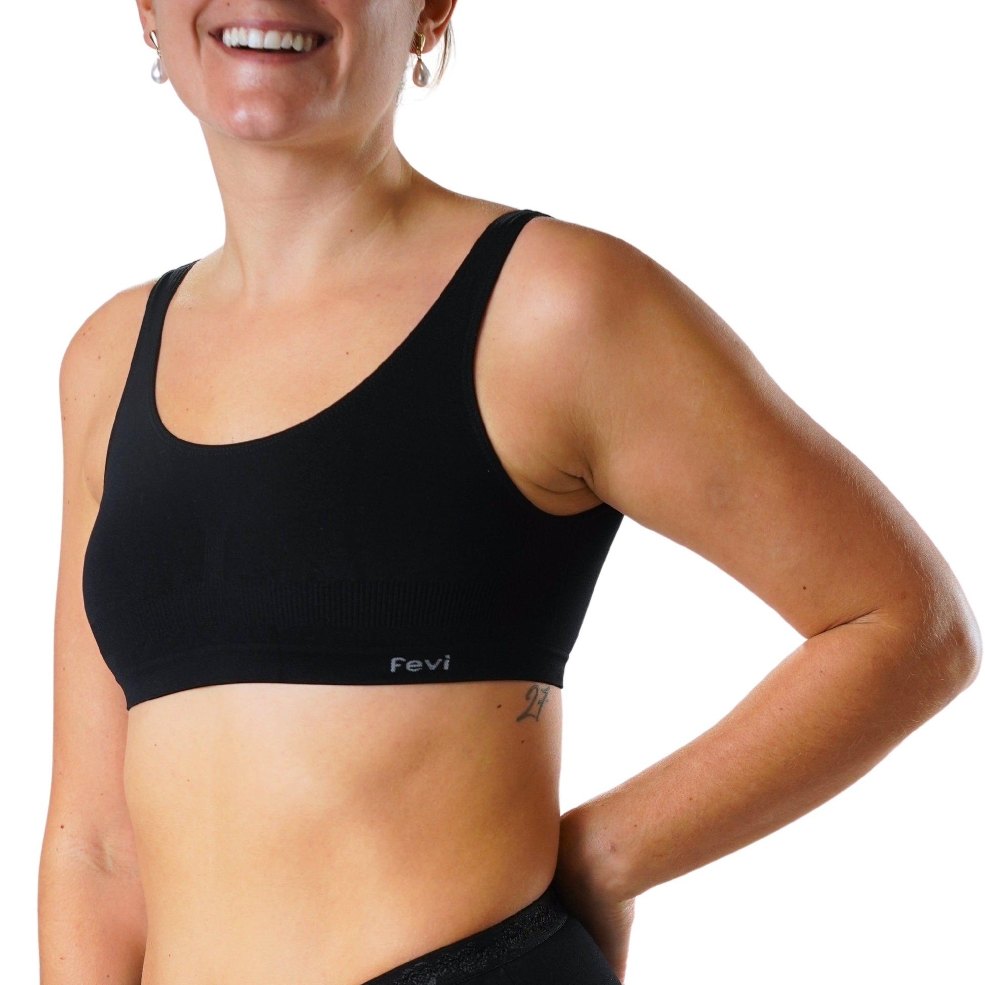 FEVI | Pack de 12 Tops en 3 Colores: Blanco, Negro, Beige | Talla Única de la 85 a la 95 - Underwear Essentials