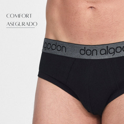 Don Algodon | Pack 12 Slips Lisos Hombre | 6 Negros, 2 Marinos, 2 Grises y 2 Verdes - Underwear Essentials