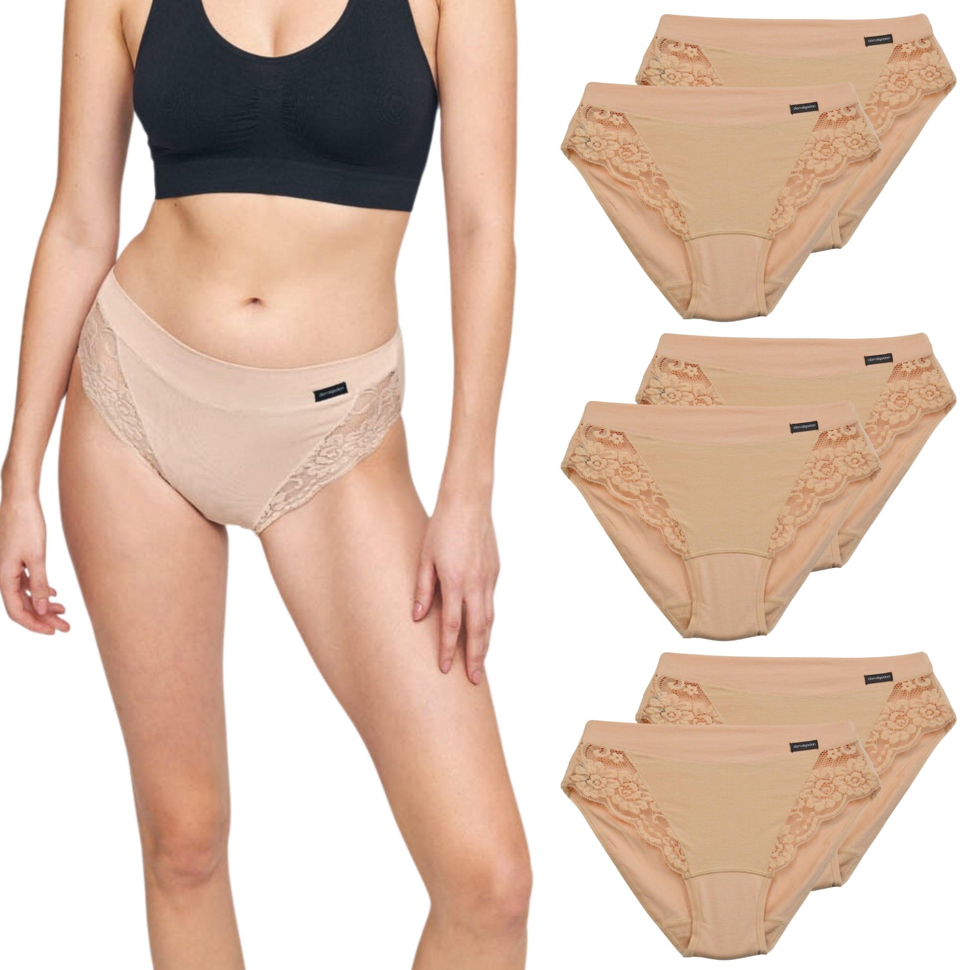 Don Algodon | Pack de 6 Bragas Bikini con Encaje Lateral | Transpirables - Underwear Essentials