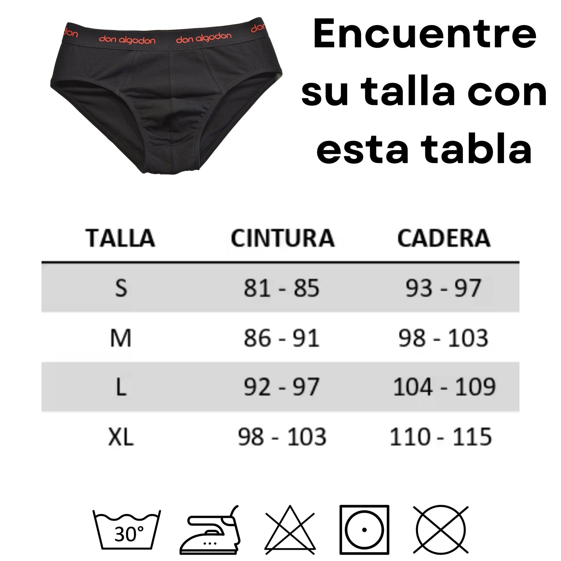 Don Algodon | Pack 6 Slips Lisos | Negros con Cintura a Colores | Transpirables - Underwear Essentials